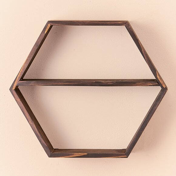 Farmhouse Hexagon Wood Middle Bar Floating Shelf Wall Decor 16 Inches - Picture 3 of 3